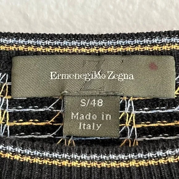 Ermenegildo Zenga Cotton Blend Lightweight Crew Neck Sweater Black Blue Yellow S